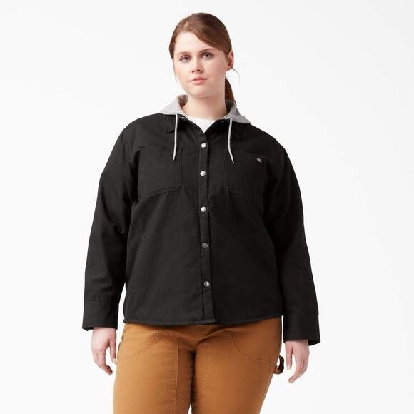 Dickies Women’s Plus Size 3X Duck Hooded Shirt Jacket Canvas Quilted Black Gray - Picture 1 of 6